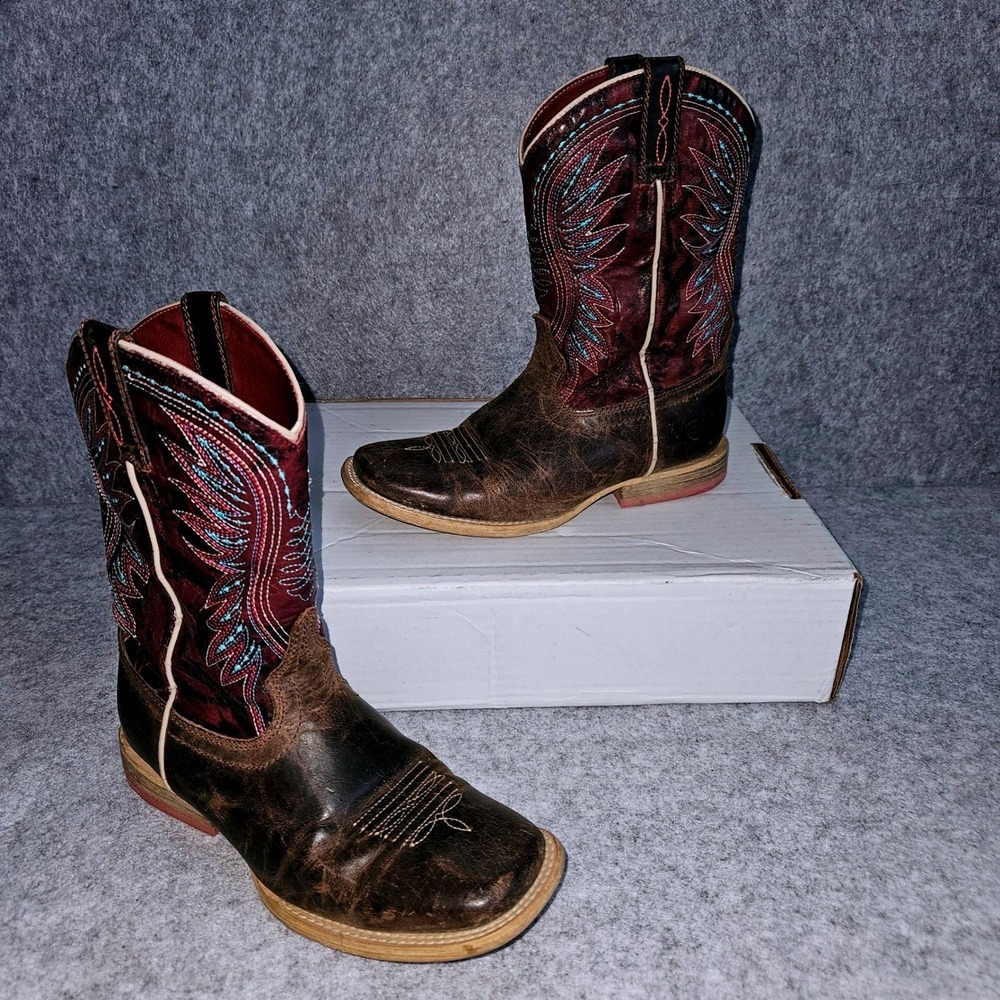 Ariat Kids Brown Burgundy Leather Western Cowboy Boots Size 13 Wide Toe